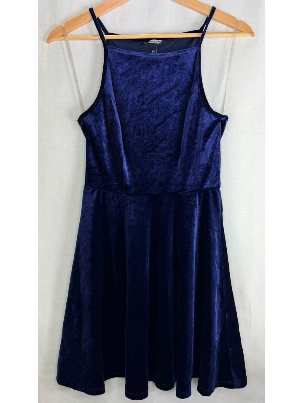Speechless XS Navy Blue Velvet Fit & Flare Spaghetti Strap